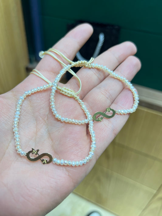 Cordon bracelet personnalisée en Or18k avec des perles naturelles