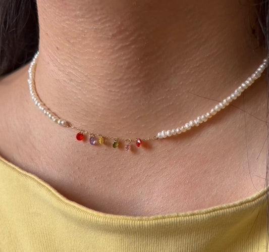 Ensemble johar naturelle avec des pierres colorées en Or18k